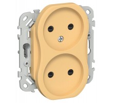 FLITE Розетка 2-ая без заземления со шторками быстрозажимные клеммы 10А РСш02-1-ФлЗ золотарникIEK  FI-R23-10-1-K90  IEK