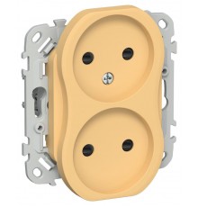 FLITE Розетка 2-ая без заземления со шторками 10А РСш02-0-ФлЗ золотарникIEK  FI-R23-10-K90  IEK