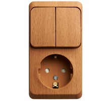 Этюд Бук О/У Блок: Розетка с заземлением со шторками + Выключатель 2-клавишный  BPA16-202T  SE