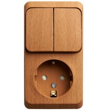 Этюд Бук О/У Блок: Розетка с заземлением со шторками + Выключатель 2-клавишный  BPA16-202T  SE