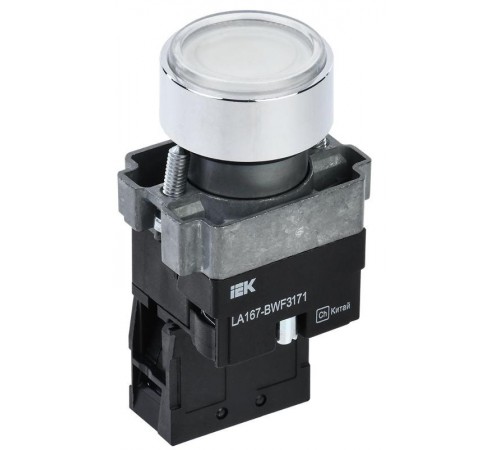 Кнопка LA167-BWF3171 d=22мм RC 1з с подсвет. белая  BBT20-BWF3171-1-12-67-K01  IEK