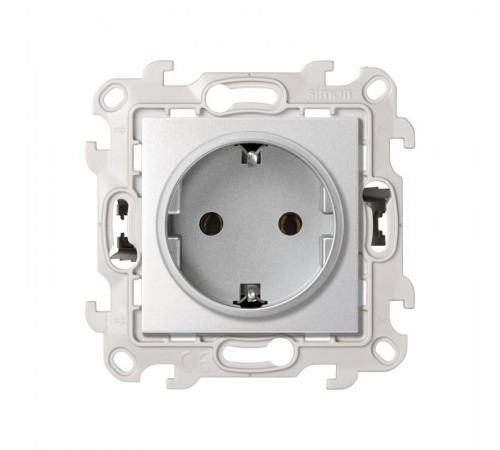 Розетка с заземлением Schuko 2Р+Е 16A 250В с системой Push and Go цвета алюминий S24 Harmonie  2420434-033  Simon