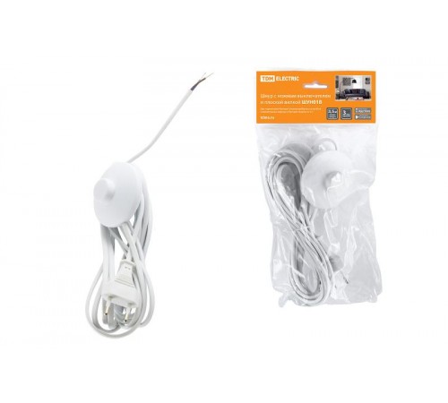 Шнур с ножным выключателем и плоской вилкой ШУН01В ШВВП 2х0,75мм2 3,5м. белый  SQ1305-0061  TDM