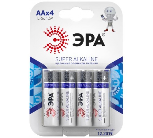 Батарейка щелочная (алкалиновая)  LR6-4BL (80/640/20480) (AA)   C0038450  ЭРА