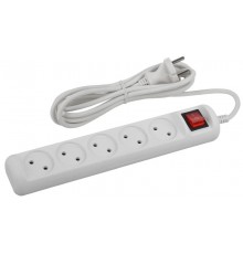 U-5s-1,5m-2x1 Удлин-ль без заземл, с выкл, 5гн, 1,5м, ПВС, 2х1мм2, 10А (20/600)  Б0044055  ЭРА