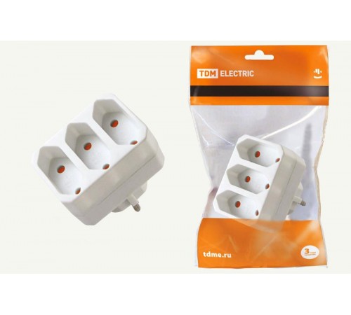 Блок на 3 гнезда 2П 2,5 А 250 B под плоскую вилку белый  SQ1806-0205  TDM