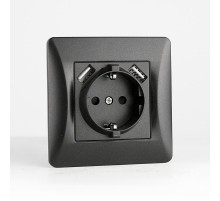 Розетка электрическая 2К+З/2xUSB A, 125-250V (антрацит)  201024  SPL