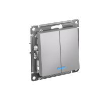 AtlasDesign Алюминий Выключатель 2-клавишный с подсветкой, сх.5а, 10АХ, механизм  ATN000353  SE