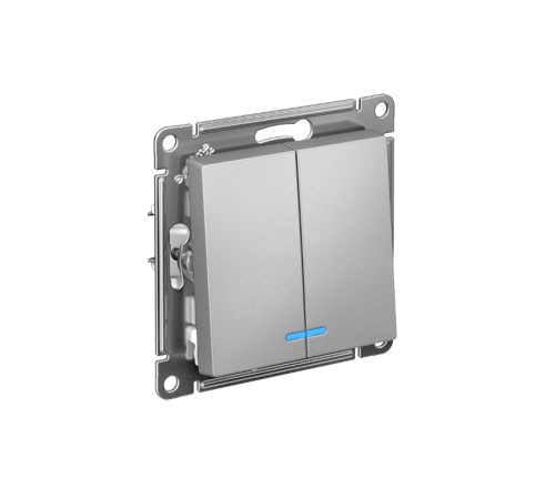 AtlasDesign Алюминий Выключатель 2-клавишный с подсветкой, сх.5а, 10АХ, механизм  ATN000353  SE