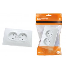 Розетка двойная 2П 10А 250В с защ. шт. белая "Лама"   SQ1815-0012  TDM