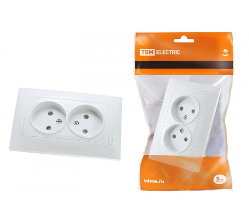Розетка двойная 2П 10А 250В с защ. шт. белая "Лама"   SQ1815-0012  TDM