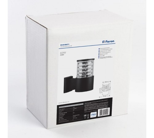 Светильник архитектурный настенный DH0801 230V без лампы E27, 220*175*108 черный  06300  Feron