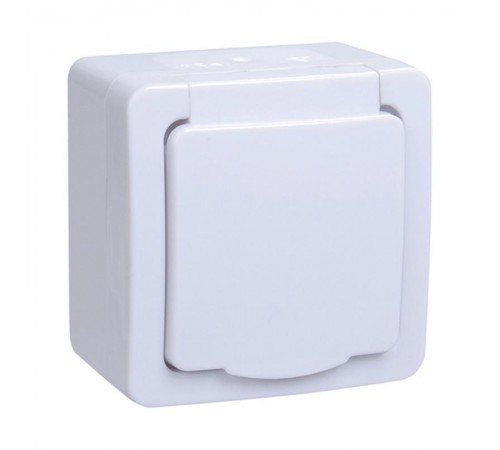 ГЕРМЕС PLUS белый Розетка 1-местная О/У с/з с крышкой РСб20-3-ГПБб IP54  ERMP12-K01-16-54-EC  IEK