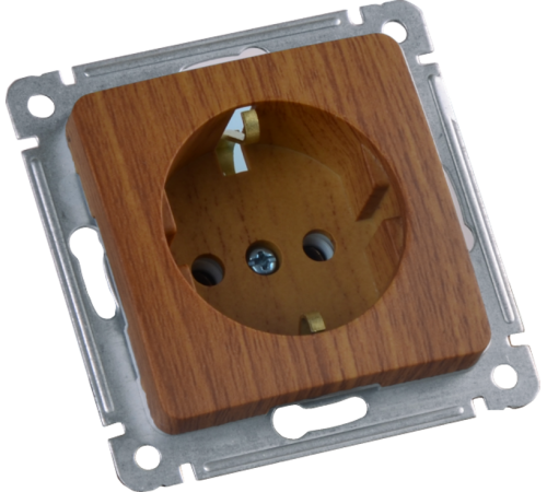Розетка скрытой установки, одноместная, с заземляющим контактом, механизм, цвет дуб  РС16-411-05  HEGEL