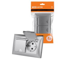 Розетка двойная 2П+З 16А 250В IP44 с защ. шт. с крышкой серебр. металлик "Лама"  SQ1815-0260  TDM