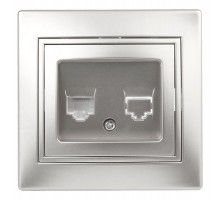 1-303-03 Intro Розетка информационная RJ45, IP20, СУ, Plano, алюминий  Б0030086  Intro