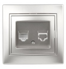 1-303-03 Intro Розетка информационная RJ45, IP20, СУ, Plano, алюминий  Б0030086  Intro