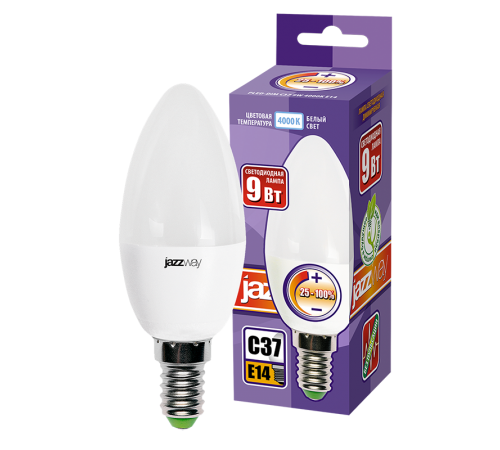 Лампа светодиодная свеча димм PLED- DIM C37 9w 4000K 650 Lm E14 230/50  .5035867  JAZZWAY