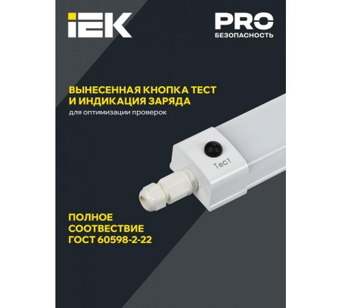 Светильник светодиодный промышленный линейный аварийный ДСП 1336А 36Вт с БАП на 3ч 5000К IP65 3060Lm 1200мм  LDSP6-1336A-3-36-5000-K01  IEK