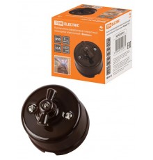 Выключатель фарфоровый поворотный проходной с ручкой (бантик) 10А коричневый "Болонь"  SQ1820-0414  TDM