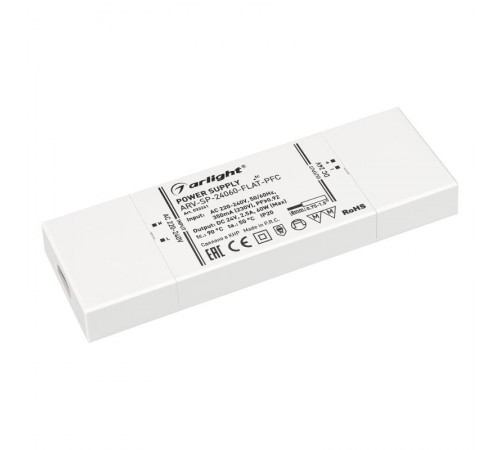 Блок питания ARV-SP-24060-FLAT-PFC (24V, 2.5A, 60W) (Arlight, IP20 Пластик, 5 лет)  033261  Arlight