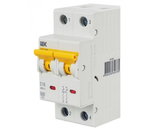 Выключатель автоматический двухполюсный ВА47-60M 2Р 16А 6кА С KARAT  MVA31-2-016-C  IEK