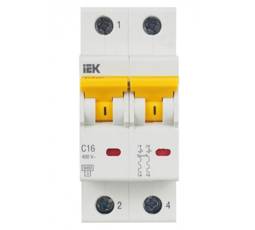 Выключатель автоматический двухполюсный ВА47-60M 2Р 16А 6кА С KARAT  MVA31-2-016-C  IEK