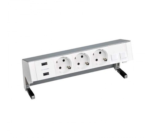 Simon S400 Настольный розеточный блок, 3x2P+E, 2xUSB зарядное уст., адаптер для 2хRJ45, моноблок, алюминий,S400  42523020-133  Simon