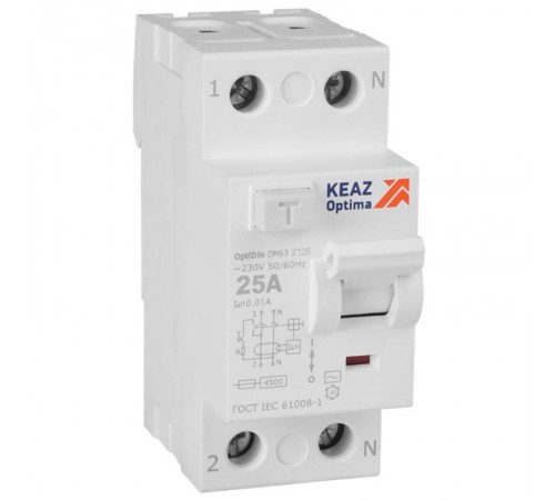 Выключатель дифференциального токаOptiDin DM63-2125-AC-4,5-УХЛ4 (2P, 25, 10mA)  343882  КЭАЗ