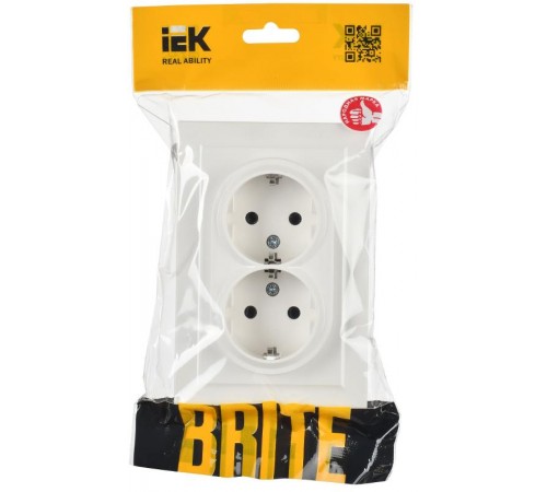 BRITE Розетка 2-ая с заземлением без шторок 16А в сборе РС12-3-БрБ белый  BR-R21-16-K01-F  IEK