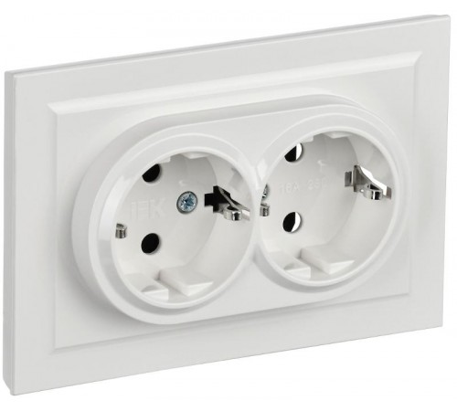BRITE Розетка 2-ая с заземлением со шторками 16А в сборе РСш12-3-БрБ белый  BR-R24-16-K01-F  IEK