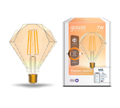 Лампа светодиодная филаментная Smart Home DIM E27 Diamond Golden 7 Вт 1/40  1350112  Gauss