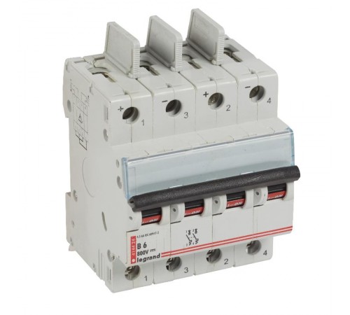 Выключатель автоматический двухполюсный DX3 DC 6А B 4,5кА (4 мод)  414424  Legrand