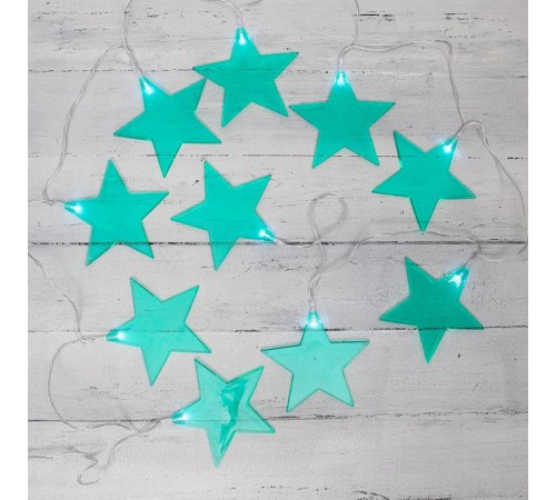 Гирлянда светодиодная Звездопад бирюзовая 10 LED, 2,25 м, прозрачныйПВХ, белый цвет свечения, 2 х АА (батарейки не в комплекте)  304-004  NEON-NIGHT