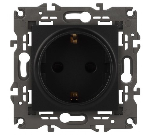 14-2102-05 Розетка с заземлением со шторками, 16A-250В, IP20, Эра Elegance, антрацит  Б0034276  ЭРА