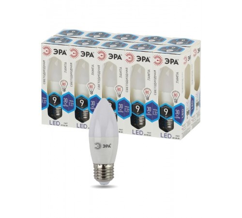 Лампа светодиодная LED 9Вт Е27 4000К smd B35-9w-840-E27 свеча  Б0027972  ЭРА