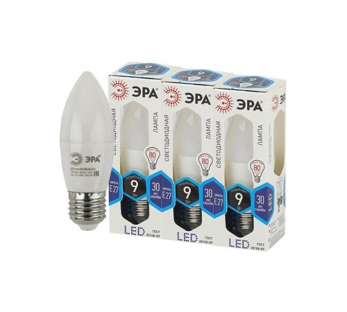 Лампа светодиодная LED 9Вт Е27 4000К smd B35-9w-840-E27 свеча  Б0027972  ЭРА