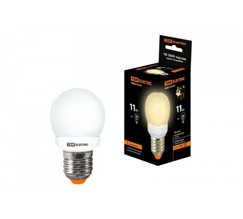 Лампа энергосберегающая КЛЛ  11Вт Е27 827 шарообразная G45  SQ0323-0157  TDM