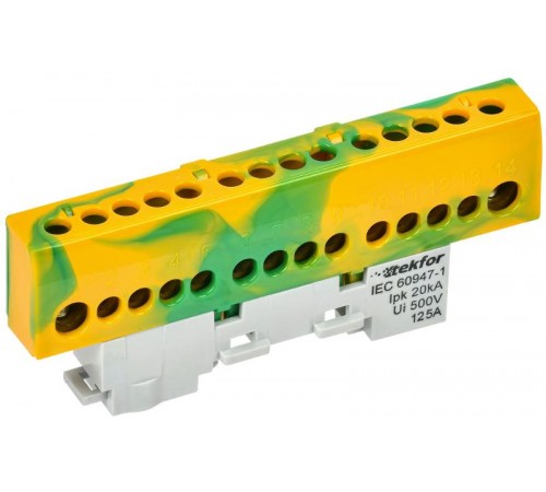 TEKFOR Шина PE "земля" изолированная на универсальном держателе 8х12-14-ЖЗ  TF-NN20-14-KL-K52  IEK