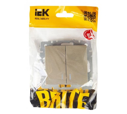 BRITE Выключатель 2-клавишный с индикацией 10А ВС10-2-1-БрШ шампань   BR-V20-1-10-K37  IEK