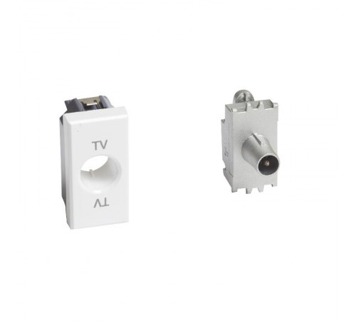 Axolute. Розетка TV для схемы "звезда". Штыревой разъем 9,5 мм, экранированная. 1 модуль. Поставляется в комплекте с лицевыми панелями цветов "Белый",