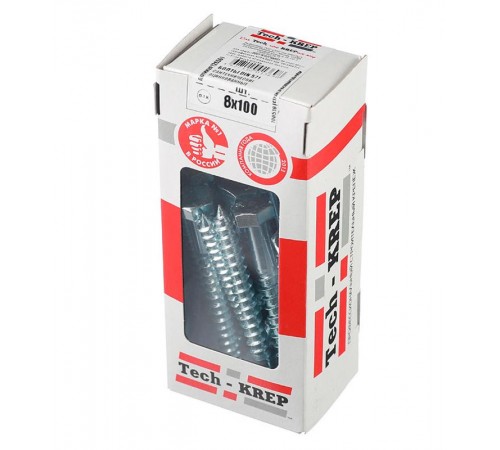 Болт DIN 571  сантехнический оцинк 8х100 (20 шт) - коробка с ок.  126559  Tech-Krep