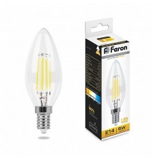 Лампа светодиодная LB-58 (5W) 230V E14 2700K филамент C35 прозрачная  25572  FERON