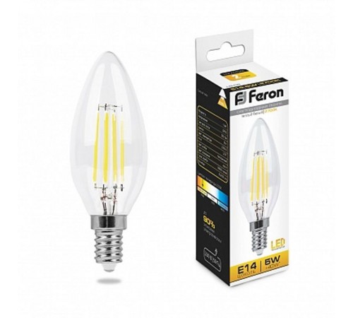 Лампа светодиодная LB-58 (5W) 230V E14 2700K филамент C35 прозрачная  25572  FERON