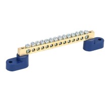 Шина "N" нулевая 6х9 мм на двух угловых синих изоляторах 14 групп  11-2329  REXANT