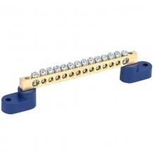 Шина "N" нулевая 6х9 мм на двух угловых синих изоляторах 14 групп  11-2329  REXANT