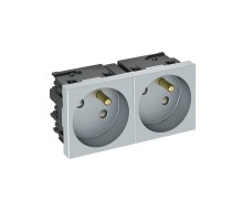 Розетка двойная 33° Modul45connect, франц. стандарт, 250 В, 16A (серебристый) (STD-F3C AL2)  6120682  OBO Bettermann