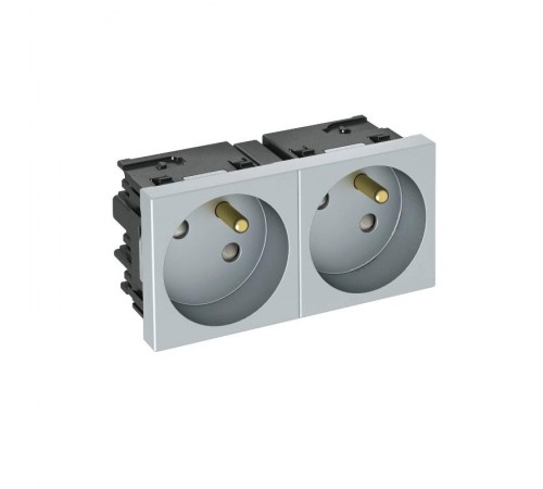 Розетка двойная 33° Modul45connect, франц. стандарт, 250 В, 16A (серебристый) (STD-F3C AL2)  6120682  OBO Bettermann