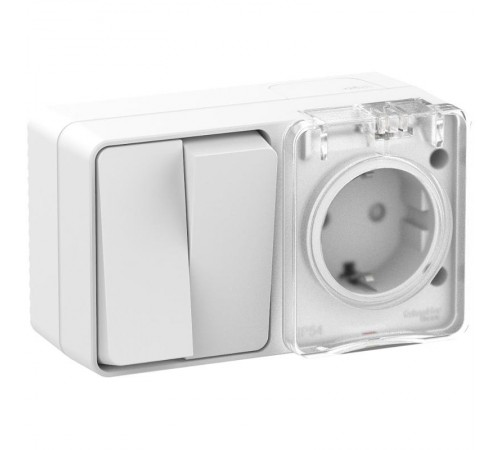 AtlasDesign Profi54 Белый О/У розеточный блок з/к со шт. 16А Выключатель.2-клав.10А  ATN540174  SE