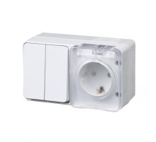 AtlasDesign Profi54 Белый О/У розеточный блок з/к со шт. 16А Выключатель.2-клав.10А  ATN540174  SE